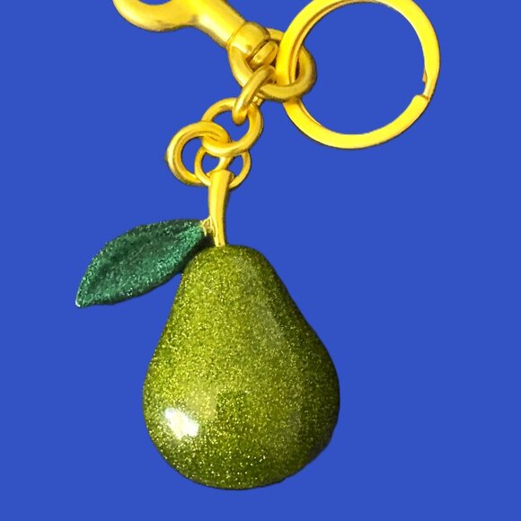Elegant Green Large Pear Bag Charm/Key Chain with Gold Hardware NWOT - Picture 2 of 10